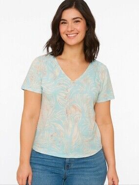 Chico's Tropical V-Neck Short Sleeve Top